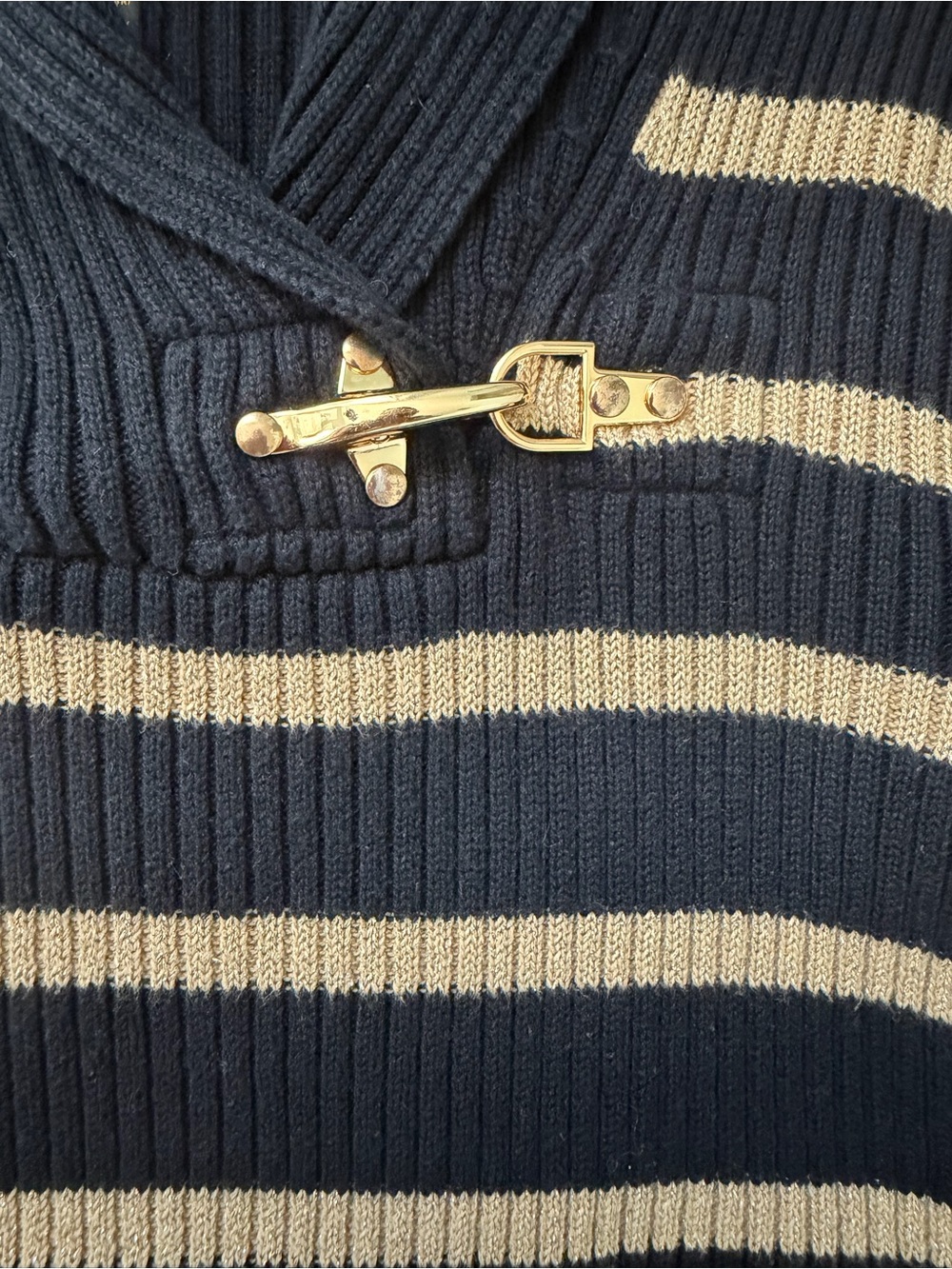 Ralph Lauren Black Striped Shawl Collar Sweater - Picture 2 of 4